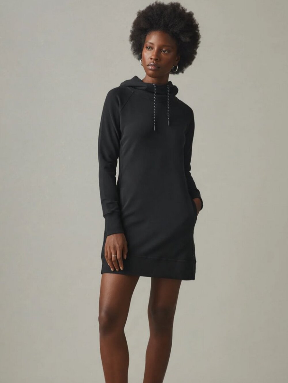 American Giant Cotton Hoodie Dress Black w Pockets Sz S